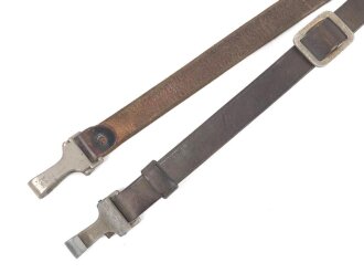 Querriemen für die Uniform, braunes Leder.   RZM markiert, ein Karabiner defekt, Gesamtlänge 84cm
