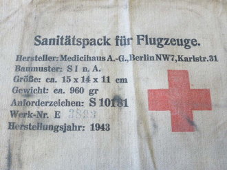 Hülle zum Sanitätspack für Flugzeuge datiert 1943, seltenes Originalstück