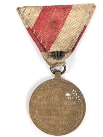 Österreich 1. Republik ( 1919–1934 )  Erinnerungsmedaille für die Landesverteidigung von Tirol 1914-1918, an Dreiecksband