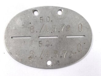 Erkennungsmarke  aus Aluminium " Artillerie Regiment 79" deutlich getragenes Stück