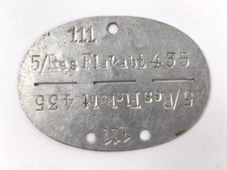 Erkennungsmarke aus Aluminium " 5/Res. Flakabt. 435...