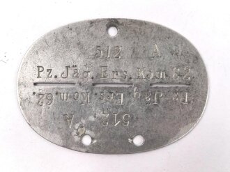 Erkennungsmarke aus Aluminium " Pz. Jäg. Ers. Kom. 62 " Panzer Jäger Ersatz Kommando 62, deutlich getragenes Stück