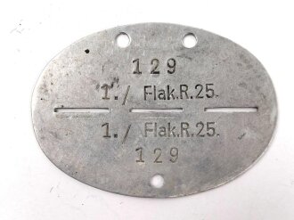 Erkennungsmarke aus Aluminium " 1. / Flak. R. 25...
