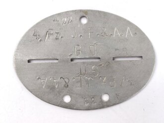 Erkennungsmarke aus Aluminium " 4. / Pz. J.E.&.A.A. "GD" Panzerjäger Ersatz und Ausbildung Abteilung "Großdeutschland"