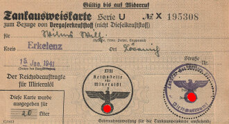 Tankausweiskarte zum Bezuge von Vergaserkraftstoff,...