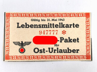 Lebensmittelkarte , Führerpaket für Ost-Urlauber, Gültig bis 31.Mai1943