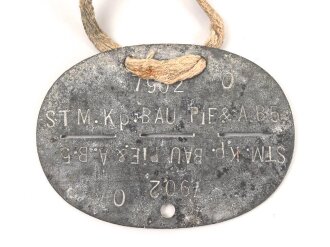 Erkennungsmarke aus Zink " Bau Pionier Ersatz und Ausbildungs B. 5"