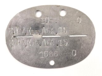 Erkennungsmarke aus Eisen "  Panzer  Ersatz Abteilung 15"