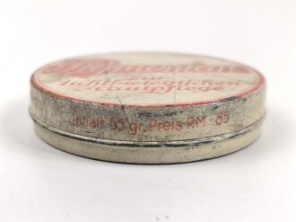 Blechdose " Pigmentan" zur lichtbiologischen Hautpflege. Preis in Reichsmark. Leer. Durchmesser 76mm