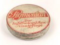 Blechdose " Pigmentan" zur lichtbiologischen Hautpflege. Preis in Reichsmark. Leer. Durchmesser 76mm
