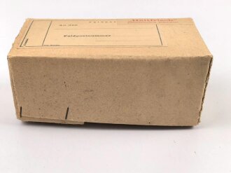 Feldpost Paket Wehrmacht " Hältfrisch, patentamtlich geschützt" , leer, Maße etwa 9 x 17 x 7cm
