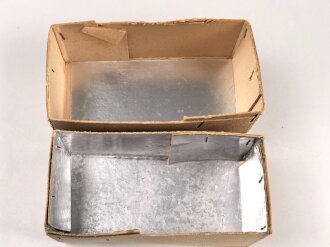 Feldpost Paket Wehrmacht " Hältfrisch, patentamtlich geschützt" , leer, Maße etwa 9 x 17 x 7cm