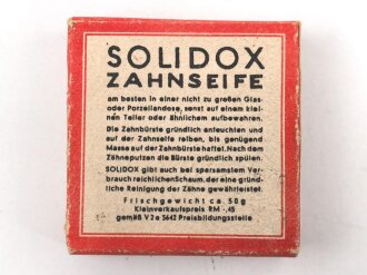 Pack " Solidox "Zahnseife, ungeöffnet, Preis in Reichsmark