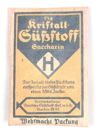 Päckchen " Kristall Süßstoff Saccarin" Wehrmacht Packung. Mitgedruckt