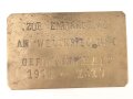 Messingplakette " Zur Erinnerung an Weltkrieg und Gefangenschaft 1914-1919" 6,5 x 10cm