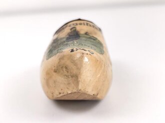 "Kriegsweihnacht Holland 1940" Kleiner Holzschuh als Spardose, Gesamtlänge 11,5cm