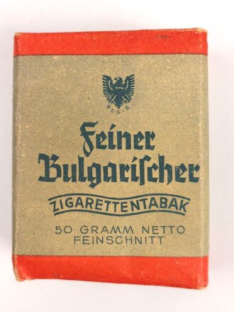 Pack " Feinster Bulgarischer Zigarettentabak" , ungeöffnet, Steuerbanderole mit schwach geprägtem Hakenkreuz
