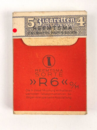 Pack "5 Musterzigaretten R6" , ungeöffnet, Steuerbanderole mit Hakenkreuz