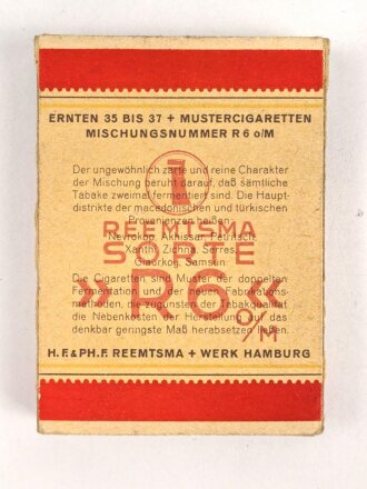 Pack "5 Musterzigaretten R6" , ungeöffnet, Steuerbanderole mit Hakenkreuz