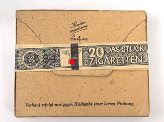 Pack " Sondermischung Typ 4" Zigaretten, ungeöffnet, Steuerbanderole mit Hakenkreuz geschwärzt