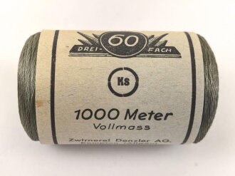 Rolle " 1000 Meter Obergarn" feldgrau, mit Reichsbetriebsnummer