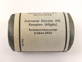 Rolle " 1000 Meter Obergarn" feldgrau, mit Reichsbetriebsnummer