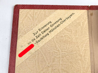 Leere Pappschachtel für " Kriegserinnerungen"  " Zur Erinnerung an die Zeit Deiner Genesung NDSDAP Gauleitung München Oberbayern" Maße 15 x 20 x 4cm