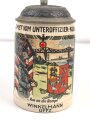 Erinnerungskrug, Steingut Bierkrug 0,5 Liter " Gewidmet vom Unteroffizier Korps 3. / Infanterie Regiment 26. Die schwärzung des Hakenkreuz entfernt, sonst gut. Gebrauchtes Stück, ungereinigt