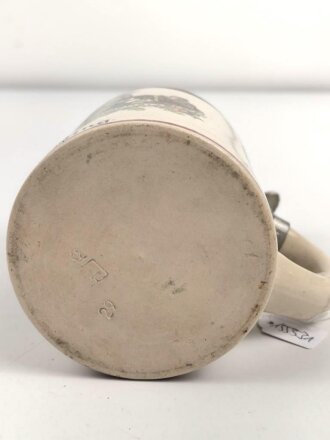 Erinnerungskrug, Steingut Bierkrug 0,5 Liter "  12. ( MG ) Komp. Infanterie Regiment 19 Freising"  1936-1938. Gebraucht, guter Zustand