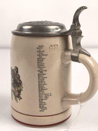 Erinnerungskrug, Steingut Bierkrug 0,5 Liter "  12. ( MG ) Komp. Infanterie Regiment 19 Freising"  1936-1938. Gebraucht, guter Zustand