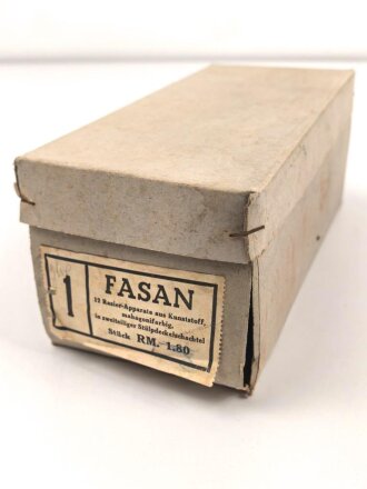 Leere Umverpackung für " 12 Stück Rasier Apparate FASAN" Stückpreis in reichsmark. Maße etwa 9,5 x 21 x 9cm