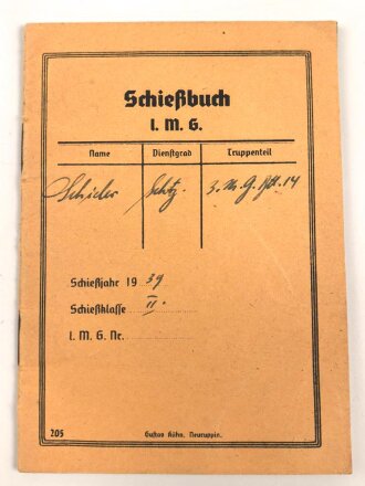 Schießbuch für I.M.G., datiert 1939