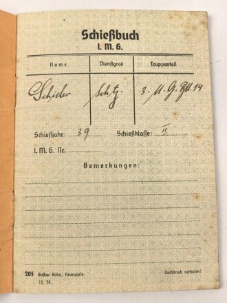 Schießbuch für I.M.G., datiert 1939
