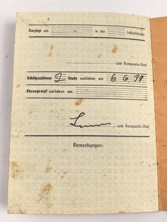 Schießbuch für I.M.G., datiert 1939