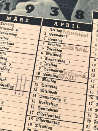 Völkischer Beobachter Kalender 1938, ca. DIN A3,...