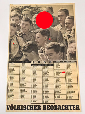 Völkischer Beobachter Kalender 1938, ca. DIN A3, geknickt