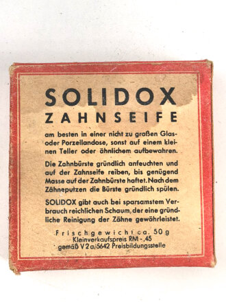 Pack " Solidox "Zahnseife, ungeöffnet, Preis in Reichsmark