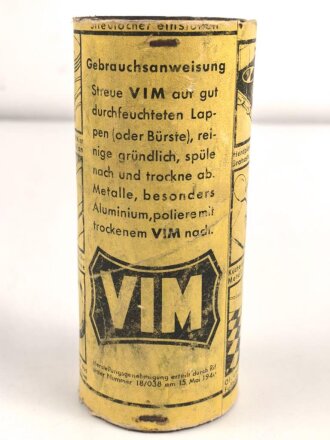 Pack " VIM" Putzmittel. " Herstellungsgenehmigung erteilt durch RIF am 15. Mai 1940. Höhe 12,5cm