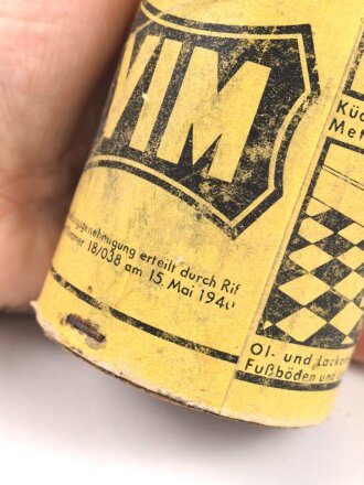 Pack " VIM" Putzmittel. " Herstellungsgenehmigung erteilt durch RIF am 15. Mai 1940. Höhe 12,5cm