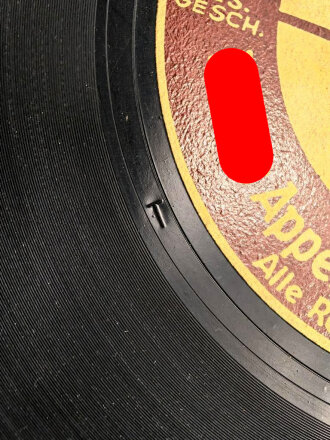 Schelleck Platte " Die braune Platte, Musikverlag Frz. Eher. " Hitlers Appell an die Nation 1. uns 2. Teil" Guter Zustand