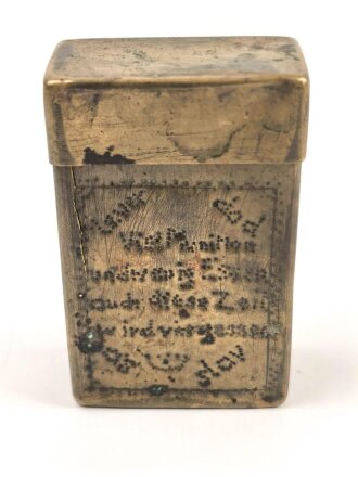 Kriegsgefangenschaft Erinnungsbehälter aus Messingblech " Kriegsgefangenschaft La Loga 1945" 5 x 8 x 2,5cm