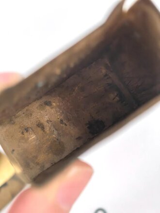 Kriegsgefangenschaft Erinnungsbehälter aus Messingblech " Kriegsgefangenschaft La Loga 1945" 5 x 8 x 2,5cm