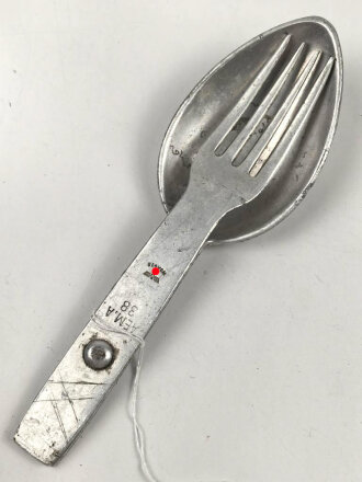 Gabel / Löffel Kombi Wehrmacht aus Aluminium , datiert 1938, ungereinigt