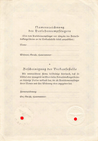 Ehestandsdarlehen, "Bedarfsdeckungsschein über...