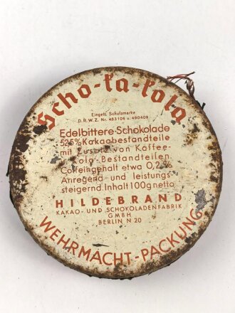 Scho-ka-kola Dose Wehrmacht Packung datiert 1941, ungeöffnet mit dem originalen Inhalt