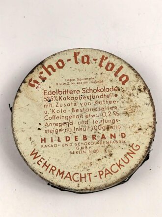 Scho-ka-kola Dose Wehrmacht Packung datiert 1941, ungeöffnet mit dem originalen Inhalt