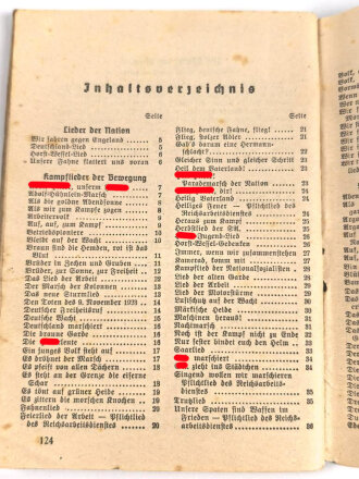 "Sturm- und Kampflieder für Front und Heimat" 125 Seiten, DIN A6, stark gebraucht, Einband lose