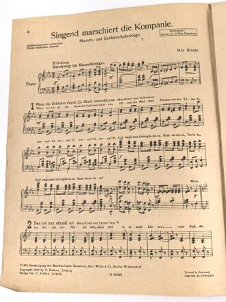 "Singend marschiert die Kompanie Marsch- und Soldatenliederfolge" 11 Seiten, gebraucht, DIN A4