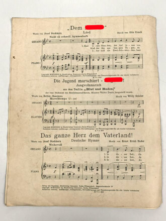 "Flieg, deutsche Fahne, flieg! - Lied und Marsch", datiert 1935, 6 Seiten, gebraucht, DIN A4