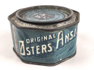 Leere Blechdose " Original Osters Ansjos" Von einem deutschen Soldaten in Norwegen mitgebracht